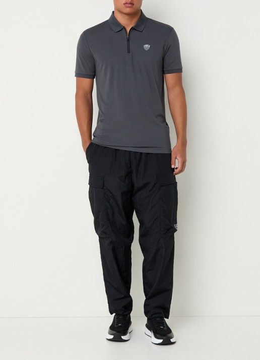 Armani Regular fit polo met logo en halve rits - voorkant 3 antraciet