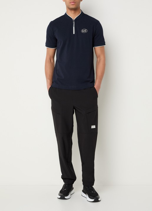 Armani Regular fit polo met logo en halve rits - voorkant 4 donkerblauw