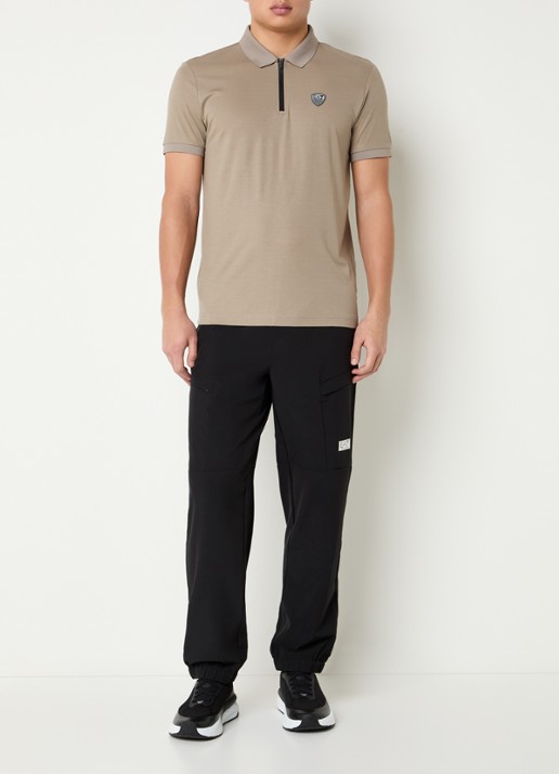 Armani Regular fit polo met logo en halve rits - voorkant 3 beige