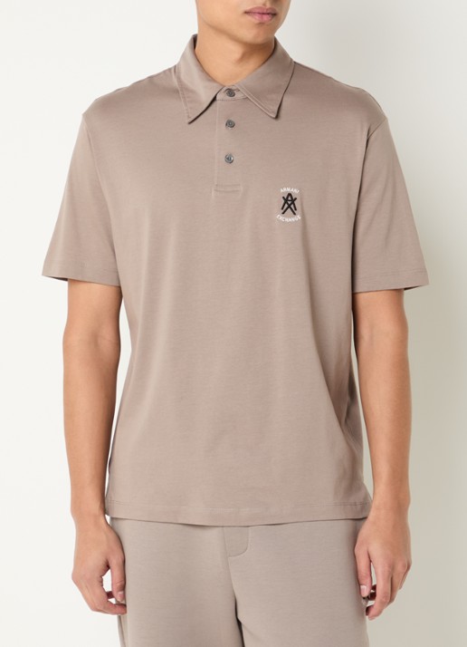 Armani Regular fit polo met logo - detail 4 zand