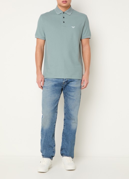 Armani Regular fit polo met logo - voorkant 2 blauwgrijs