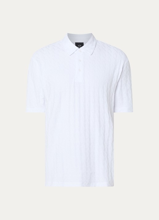 Armani Regular fit polo met logoborduring - voorkant gebroken wit