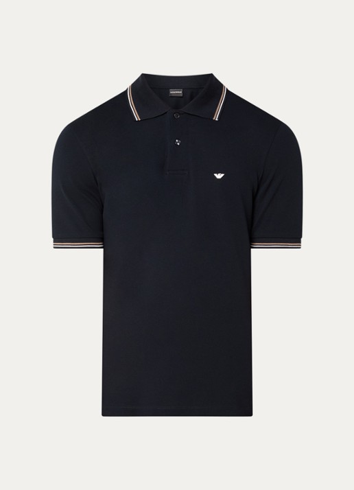 Armani Regular fit polo met logoborduring - voorkant donkerblauw