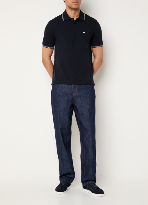 Armani Regular fit polo met logoborduring - voorkant 2 donkerblauw