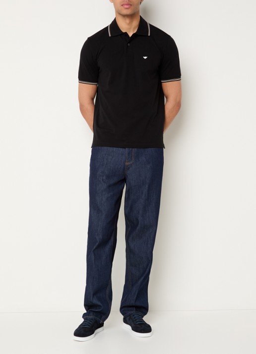 Armani Regular fit polo met logoborduring - voorkant 3 zwart