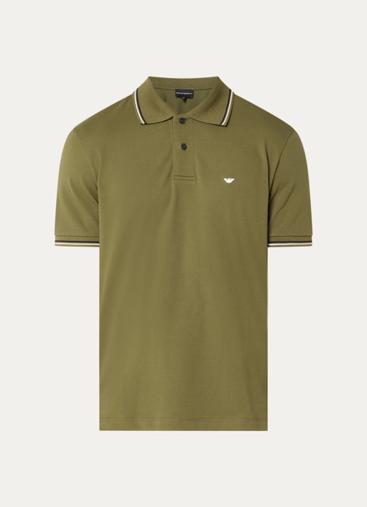 Armani Regular fit polo met logoborduring - voorkant bronsgroen