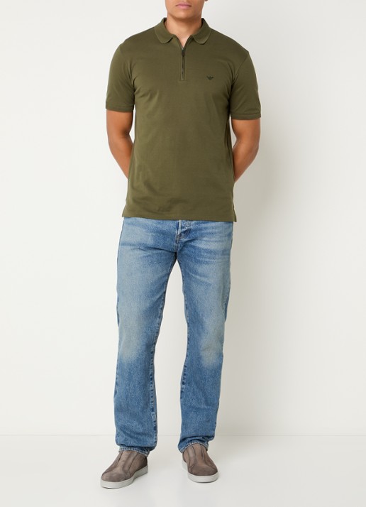 Armani Regular fit polo met logoborduring - voorkant 2 bronsgroen