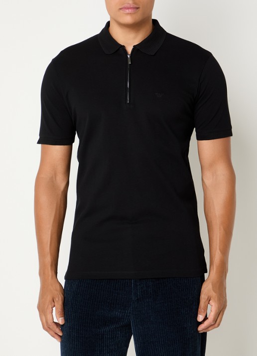 Armani Regular fit polo met logoborduring - detail 3 zwart