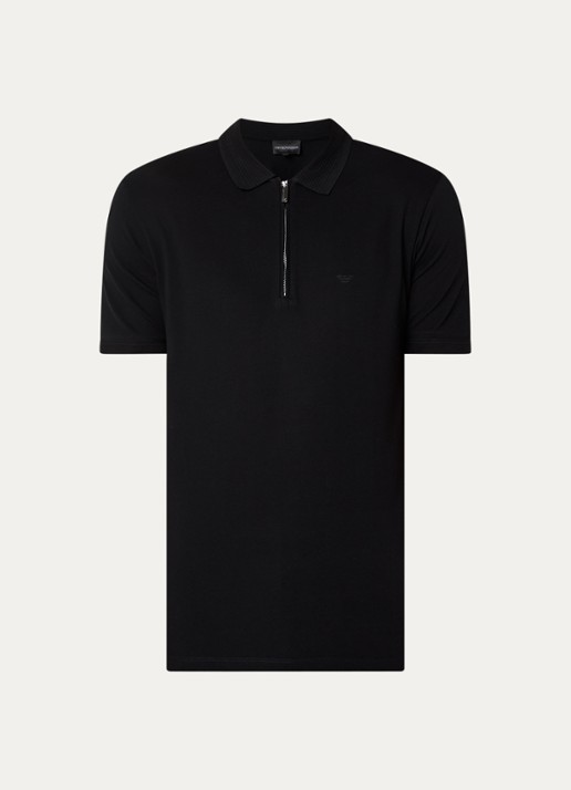 Armani Regular fit polo met logoborduring - voorkant zwart