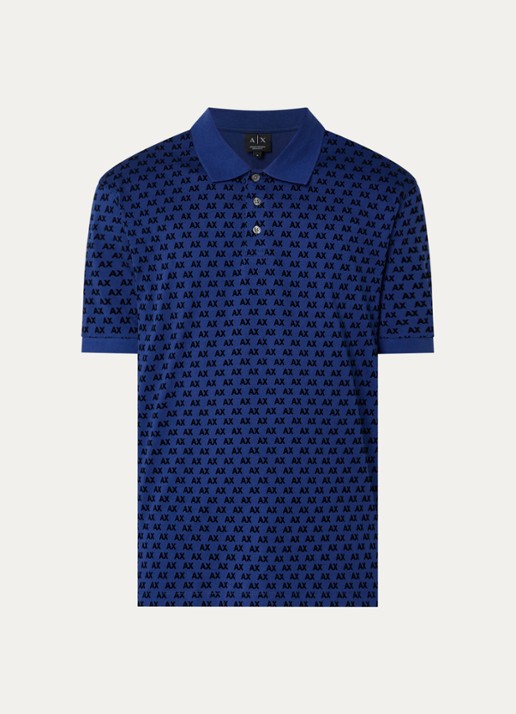 Armani Regular fit polo met logoprint - voorkant 2 kobaltblauw