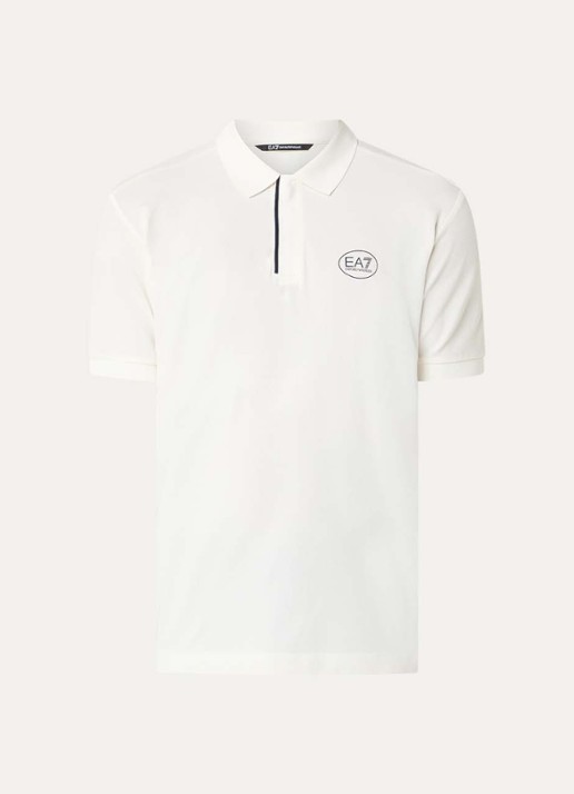 Armani Regular fit polo met logoprint - voorkant 2 gebroken wit
