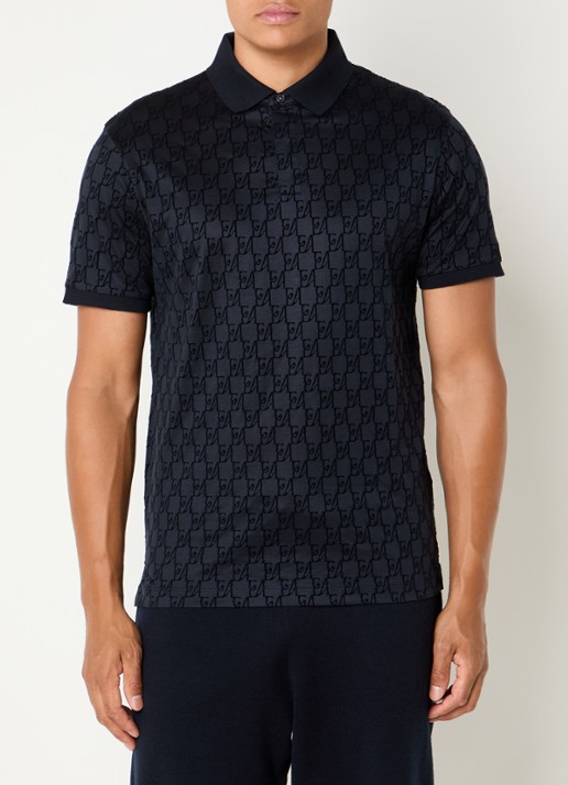 Armani Regular fit polo met logoprint - detail 4 donkerblauw