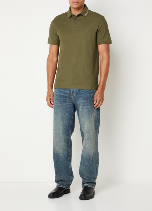 Armani Regular fit polo met stretch - voorkant 2 bronsgroen