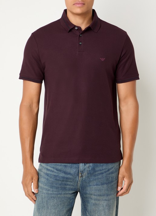 Armani Regular fit polo met stretch - detail 3 bordeauxrood