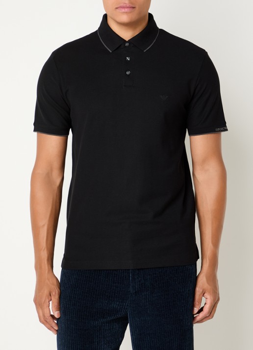 Armani Regular fit polo met stretch - detail 4 zwart
