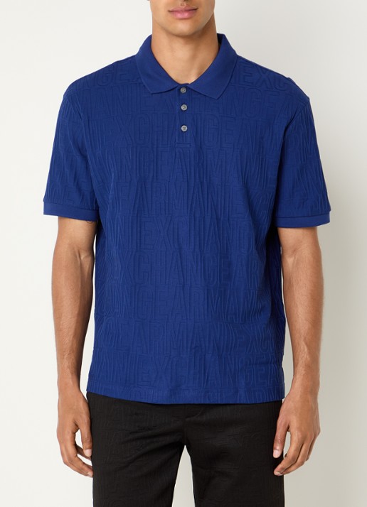 Armani Regular fit polo met structuur - detail 3 kobaltblauw