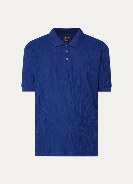 Armani Regular fit polo met structuur - voorkant kobaltblauw