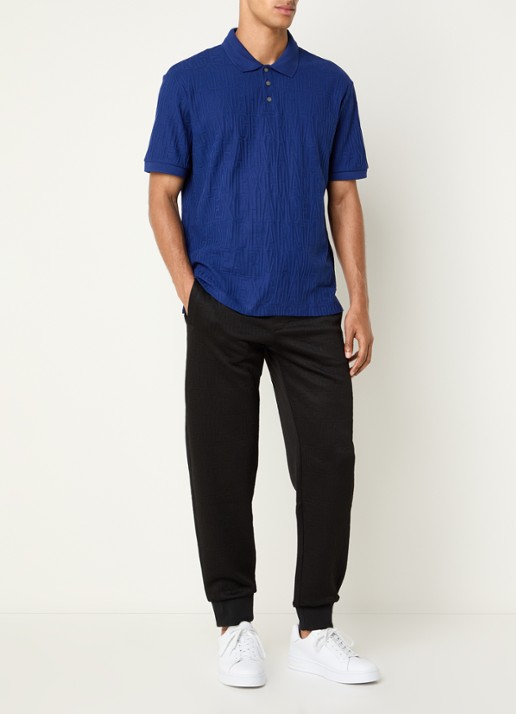 Armani Regular fit polo met structuur - voorkant 2 kobaltblauw