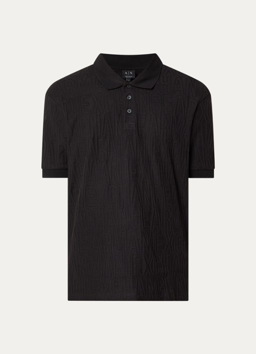 Armani Regular fit polo met structuur - voorkant 3 zwart