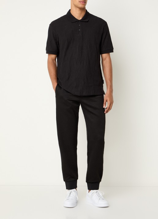 Armani Regular fit polo met structuur - voorkant 4 zwart