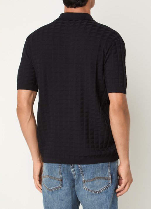 Armani Regular fit polo met structuur - achterkant 3 donkerblauw