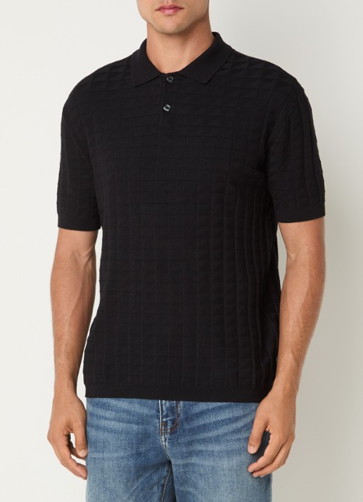 Armani Regular fit polo met structuur - detail 4 donkerblauw