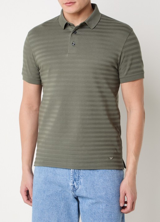 Armani Regular fit polo met structuur - detail 3 olijfgroen
