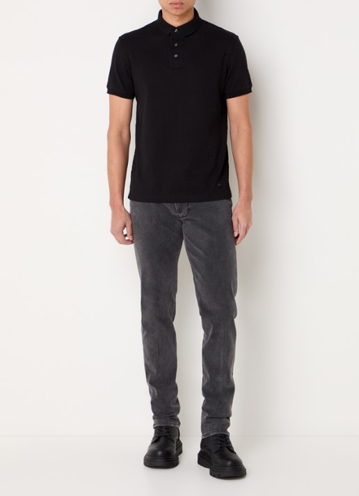 Armani Regular fit polo met structuur - voorkant 2 donkerblauw