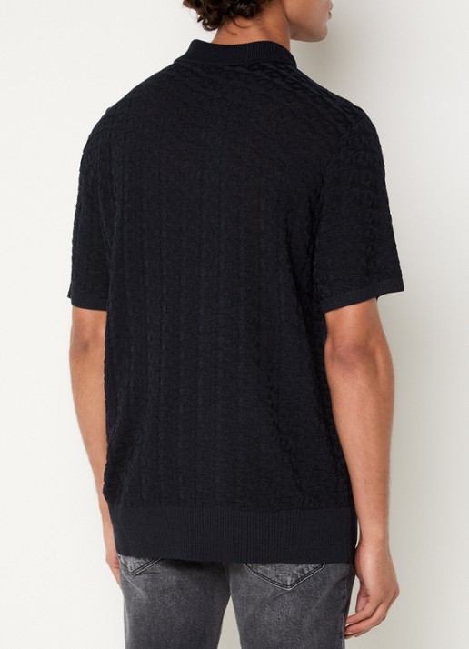 Armani Regular fit polo met structuur - achterkant donkerblauw