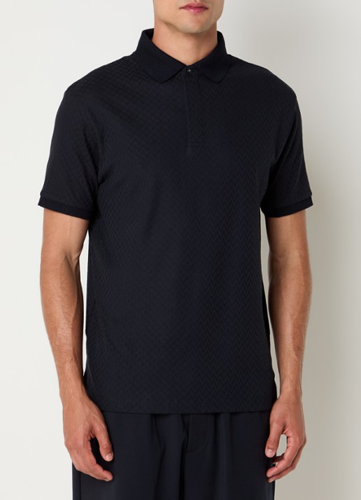 Armani Regular fit polo met structuur - detail 6 zwart