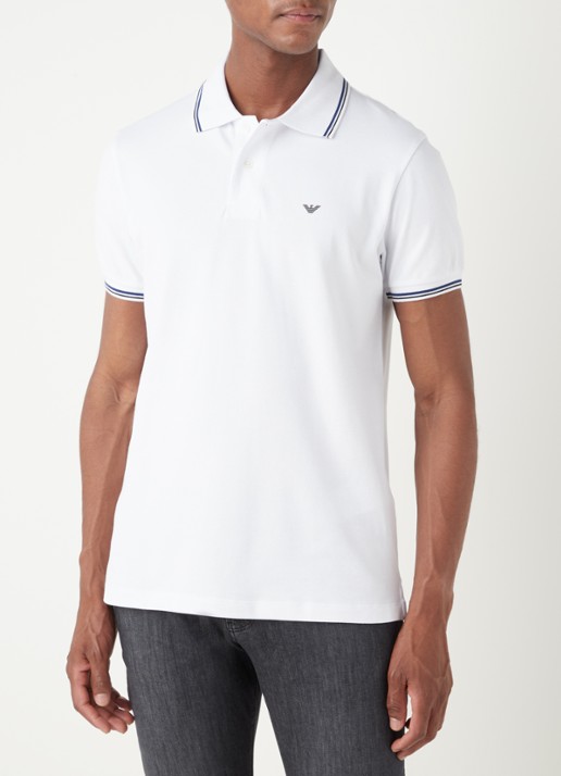 Armani Regular fit polo van piqué katoen met getipte boorden - detail 2 wit