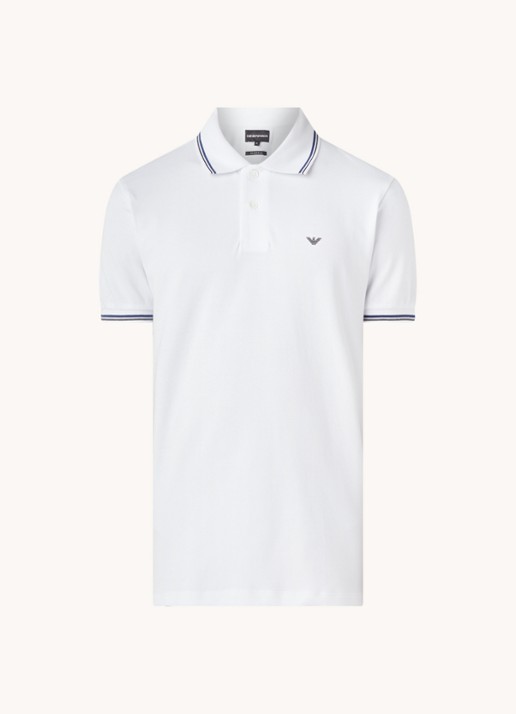Armani Regular fit polo van piqué katoen met getipte boorden - voorkant 3 wit