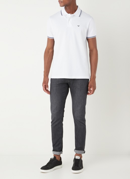 Armani Regular fit polo van piqué katoen met getipte boorden - voorkant 4 wit