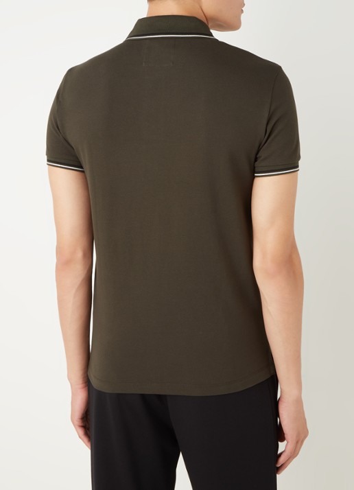 Armani Regular fit polo van piqué katoen met getipte boorden - achterkant 4 bronsgroen