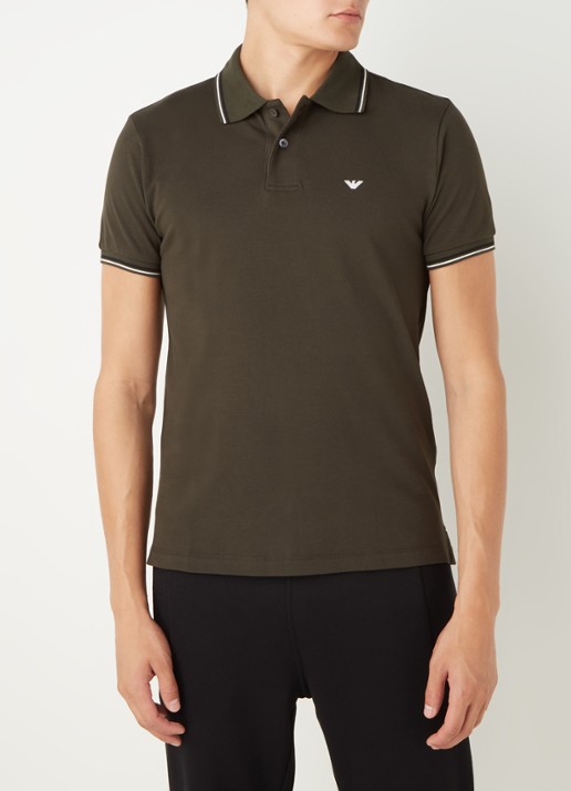 Armani Regular fit polo van piqué katoen met getipte boorden - detail 3 bronsgroen