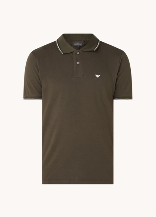 Armani Regular fit polo van piqué katoen met getipte boorden - voorkant bronsgroen
