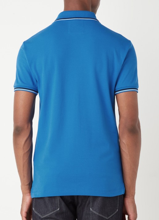 Armani Regular fit polo van piqué katoen met getipte boorden - achterkant 4 kobaltblauw