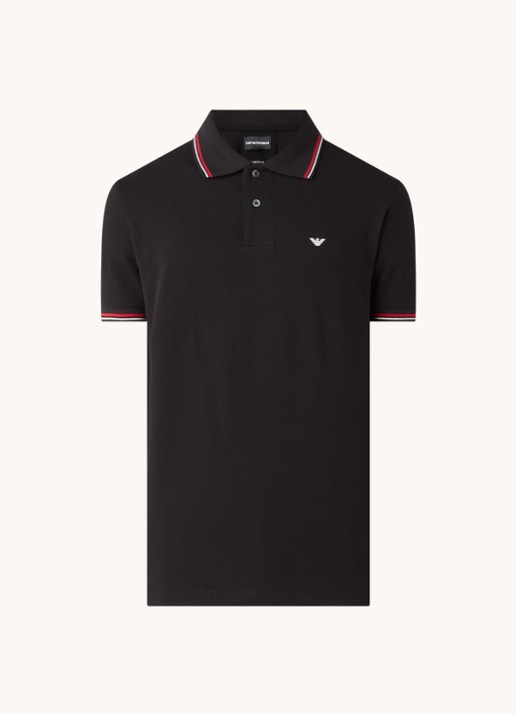 Armani Regular fit polo van piqué katoen met getipte boorden - voorkant 2 zwart