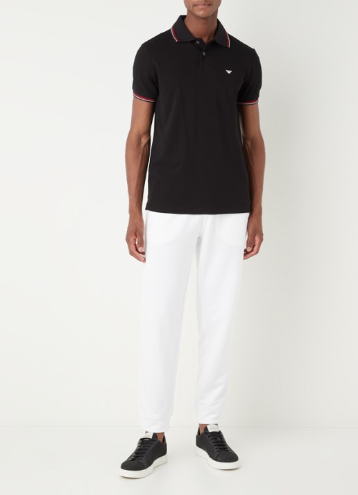 Armani Regular fit polo van piqué katoen met getipte boorden - voorkant 3 zwart