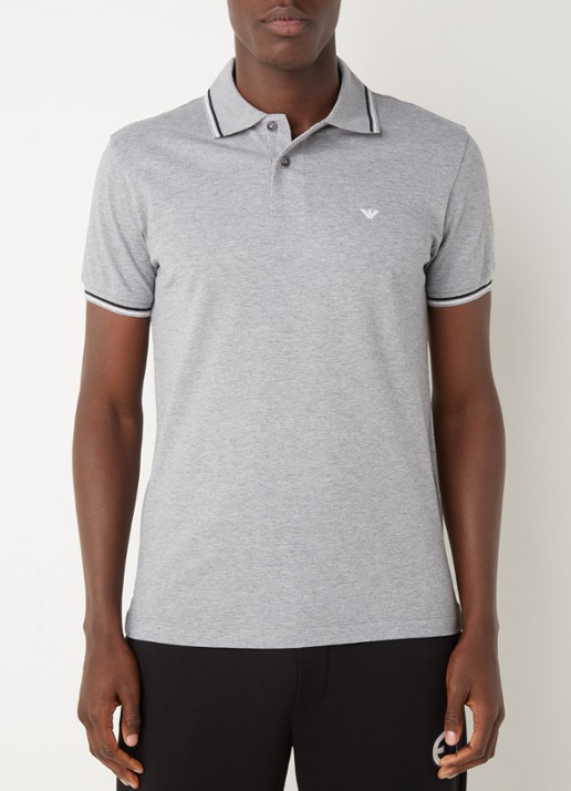 Armani Regular fit polo van piqué katoen met getipte boorden - detail 2 grijsmele