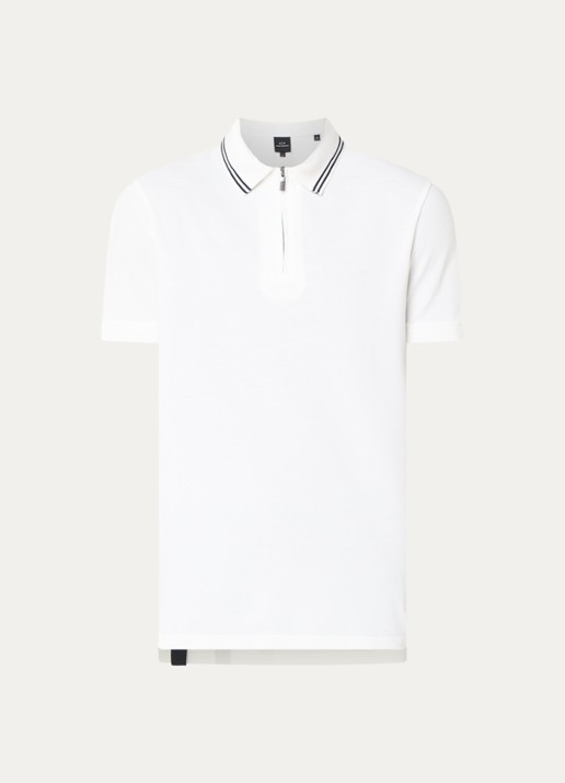 Armani Regular fit polo van piqué katoen met halve rits - voorkant 2 gebroken wit