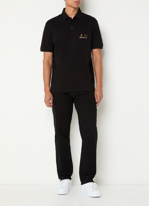 Armani Regular fit polo van piqué katoen met logo - voorkant 2 zwart