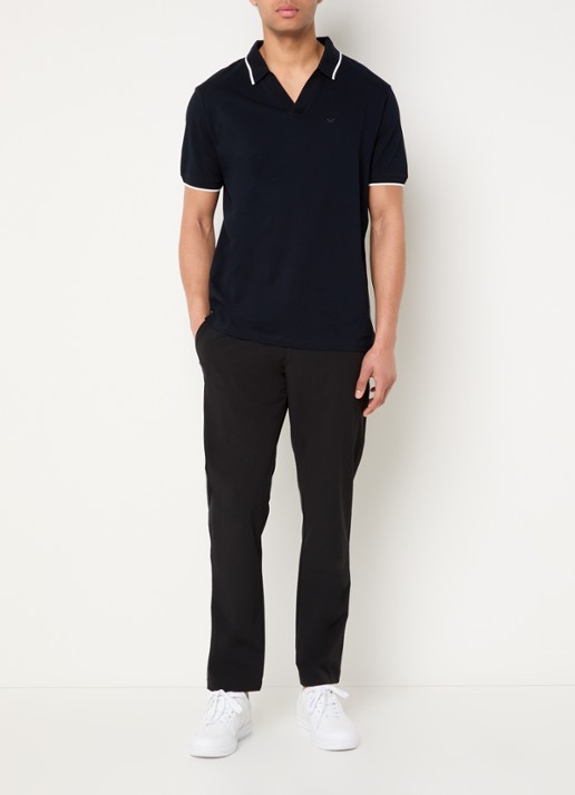 Armani Regular fit polo van piqué katoen met logo - voorkant 2 donkerblauw
