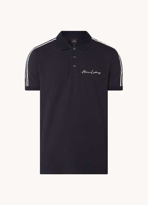 Armani Regular fit polo van piqué katoen met logoborduring - voorkant 2 donkerblauw