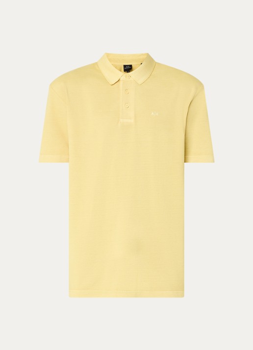 Armani Regular fit polo van piqué katoen met logoborduring - voorkant 2 geel