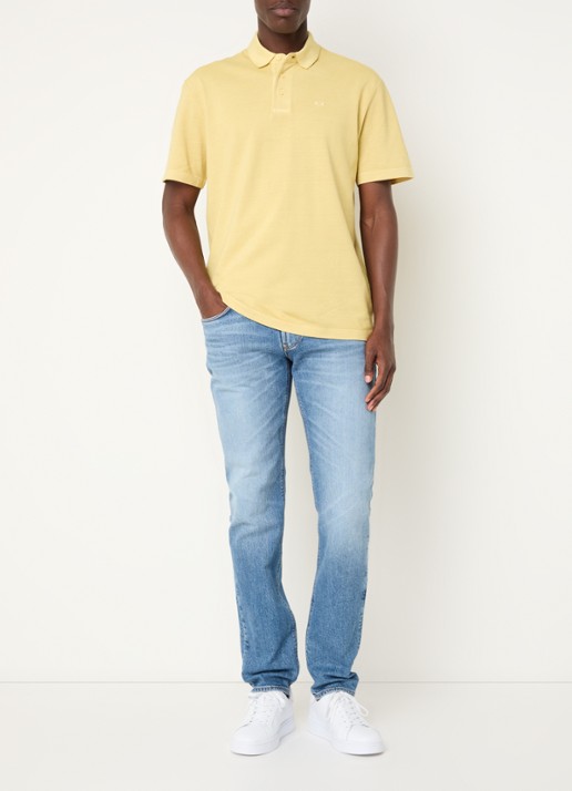Armani Regular fit polo van piqué katoen met logoborduring - voorkant 3 geel