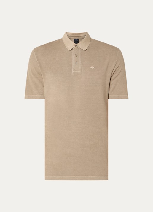 Armani Regular fit polo van piqué katoen met logoborduring - voorkant 2 zand