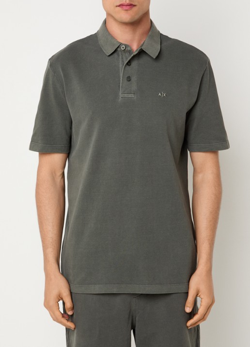 Armani Regular fit polo van piqué katoen met logoborduring - detail 4 olijfgroen