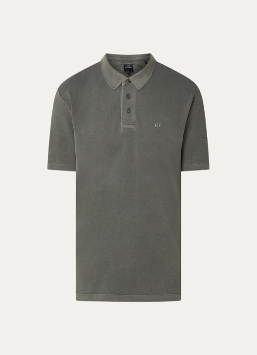 Armani Regular fit polo van piqué katoen met logoborduring - voorkant olijfgroen