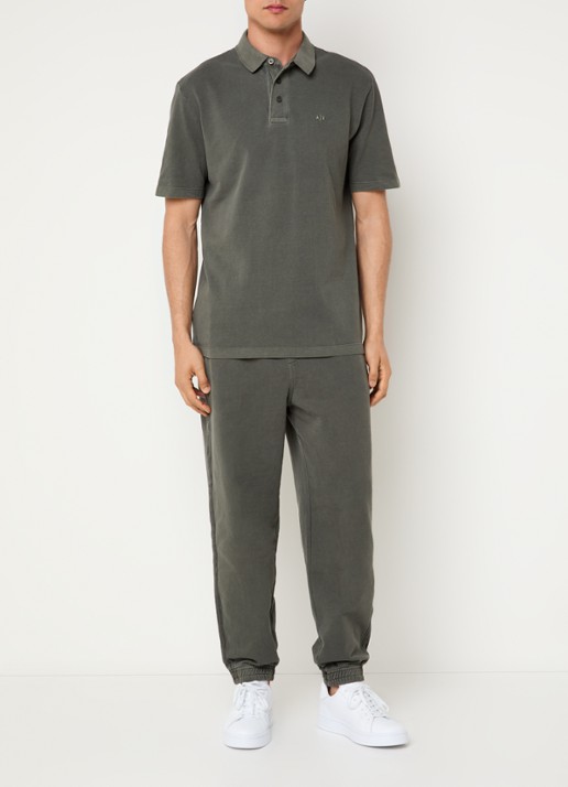 Armani Regular fit polo van piqué katoen met logoborduring - voorkant 2 olijfgroen